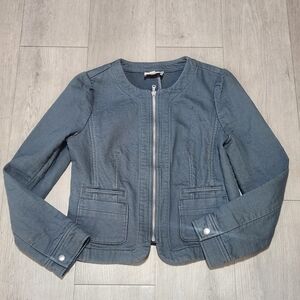 LOFT Zip-Front Textured Jean Jacket in Slate Blue